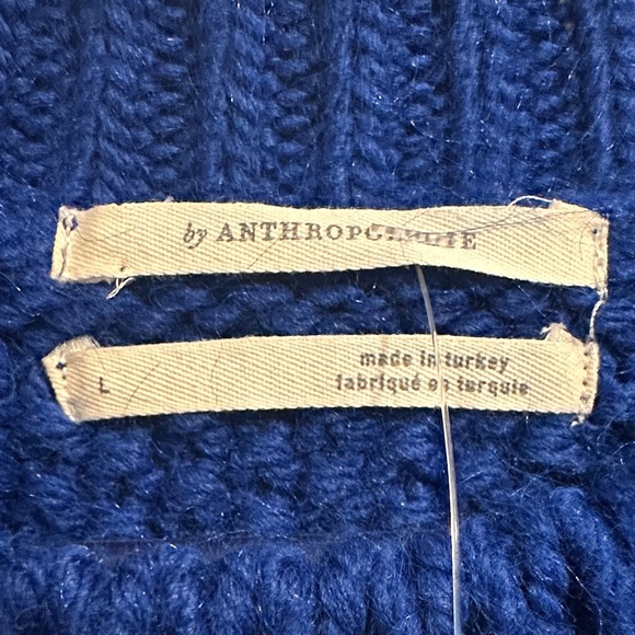 Anthropologie Women's Blue Chunky Cable Knit Happy 😃 Blue Crop Sweater - Picture 5 of 8